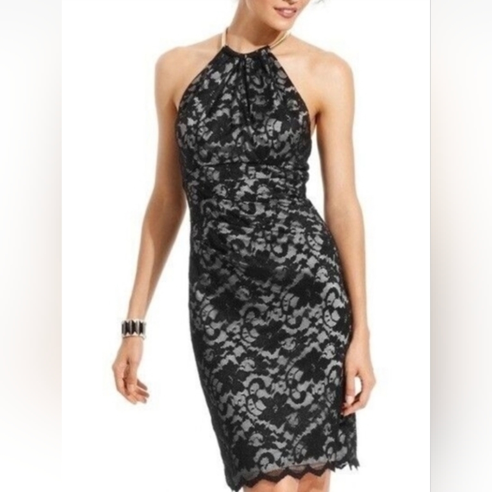 Eliza J Black Lace Halter Sheath Dress